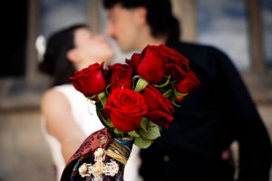 Tom and Grace, holding hands, with vintage fashion—capturing love, style, and heartfelt moments. Rochdale, Manchester Wedding
