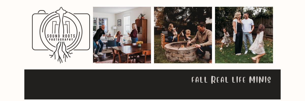 Photography business banner with candid family images.