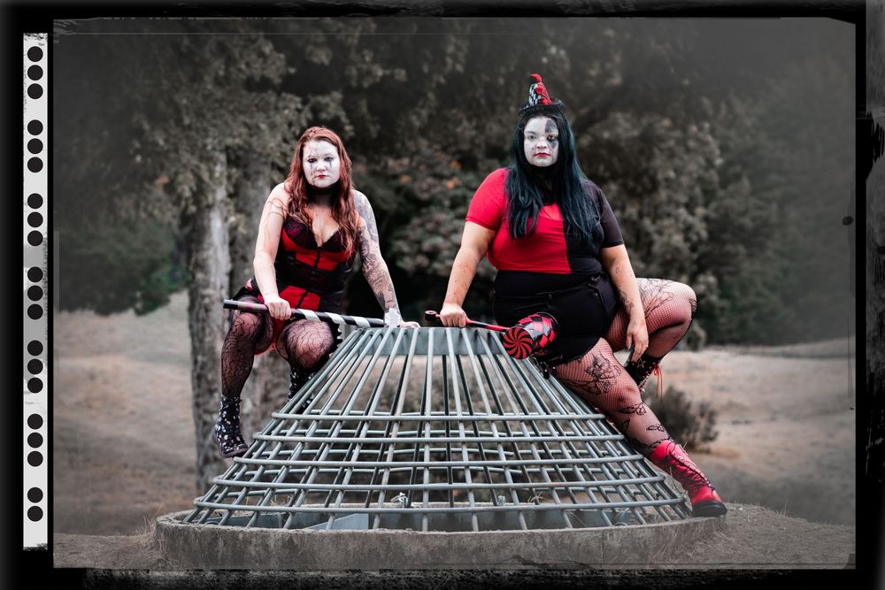 A sequence of photos showing a person in red and black climbing on a gray metal grid structure.
