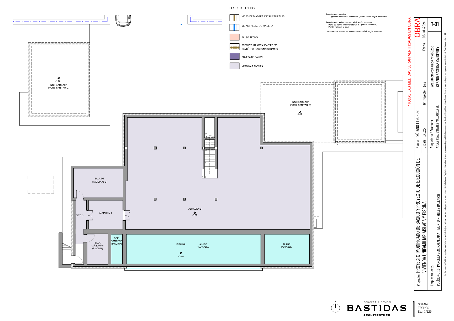 Architectural floor plan showing room layouts with color-coded sections and detailed measurements in a modern design.