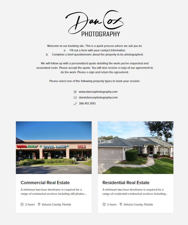 Business website screenshot showing real estate services and property listings.