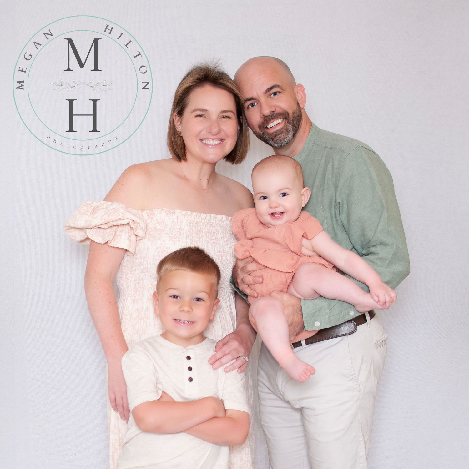 Neutral simple family photo on white