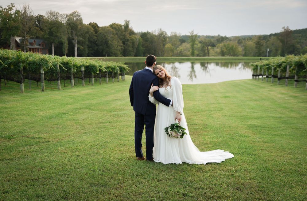 bride and groom in a vineyard