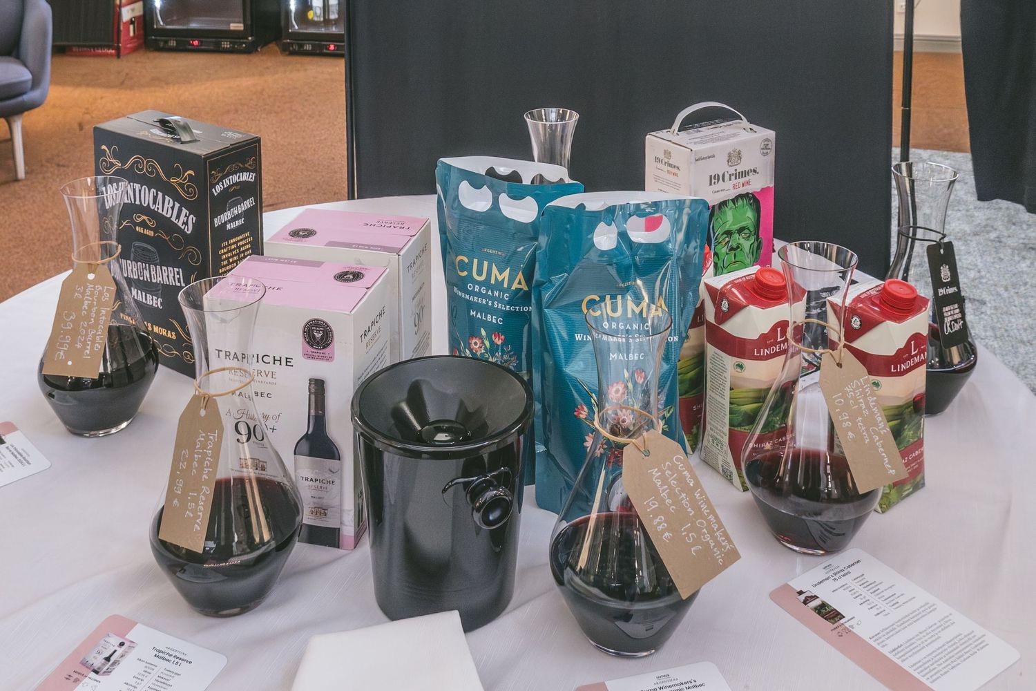 Boxed and alternative-format red wines from Anora’s portfolio presented in Helsinki. Photo by © Reka Peurala - Three Pod Studio