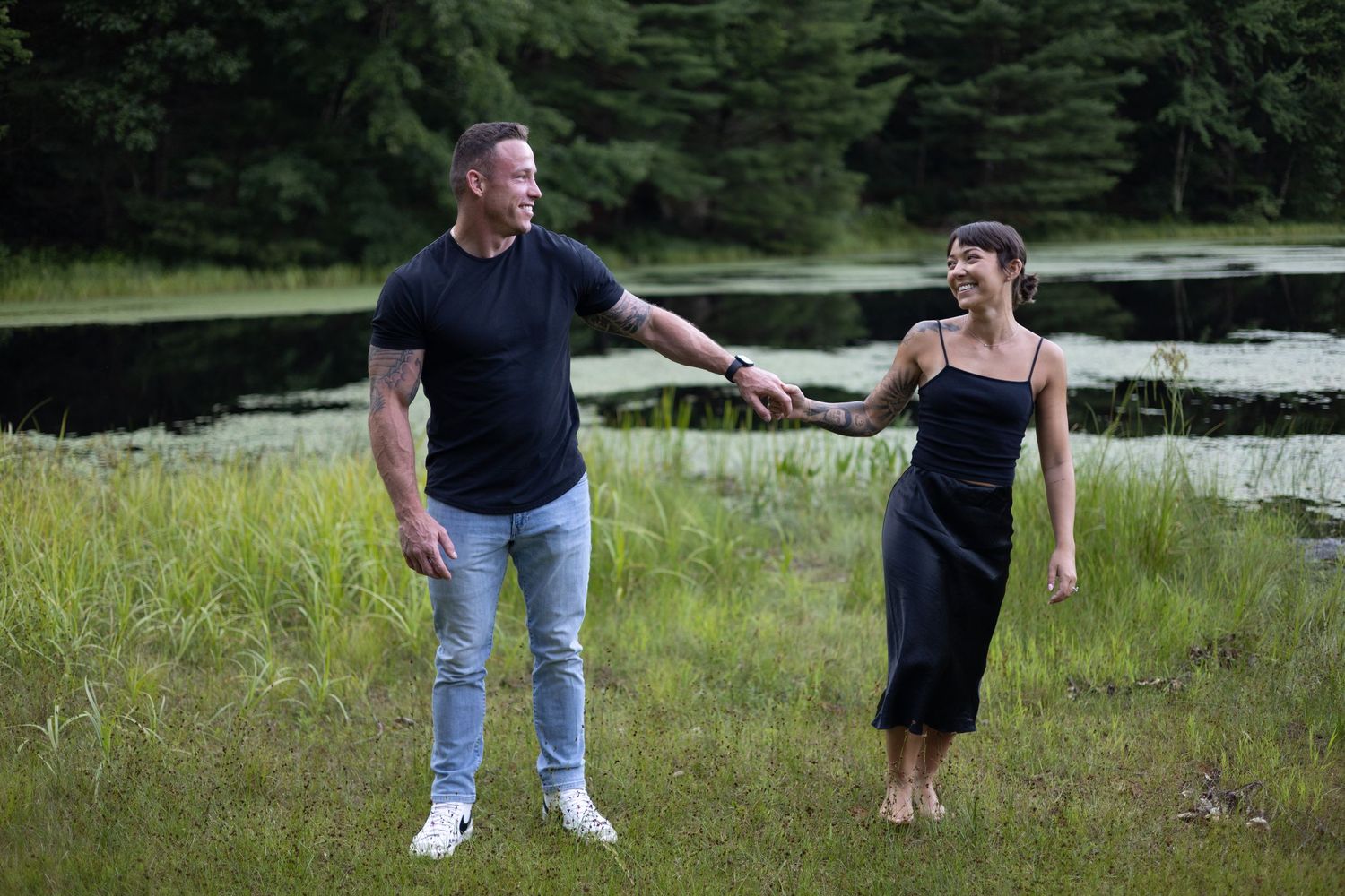 Couple dancing together during photo session