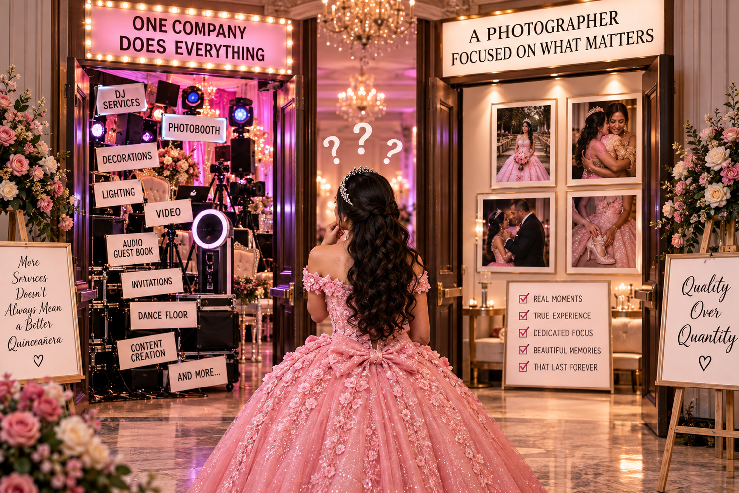 McKinney quinceañera photographer capturing luxury quince portraits, professional video and dedicated photobooth coverage for DFW events