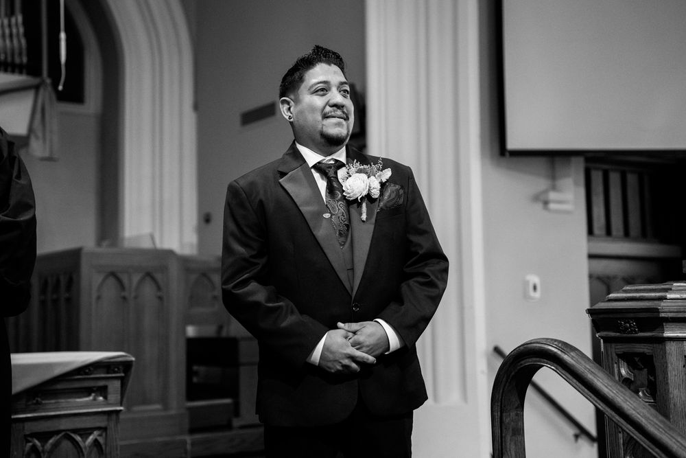 Wedding ceremony at First Congregational United Church of Christ in Downers Grove, Illinois.