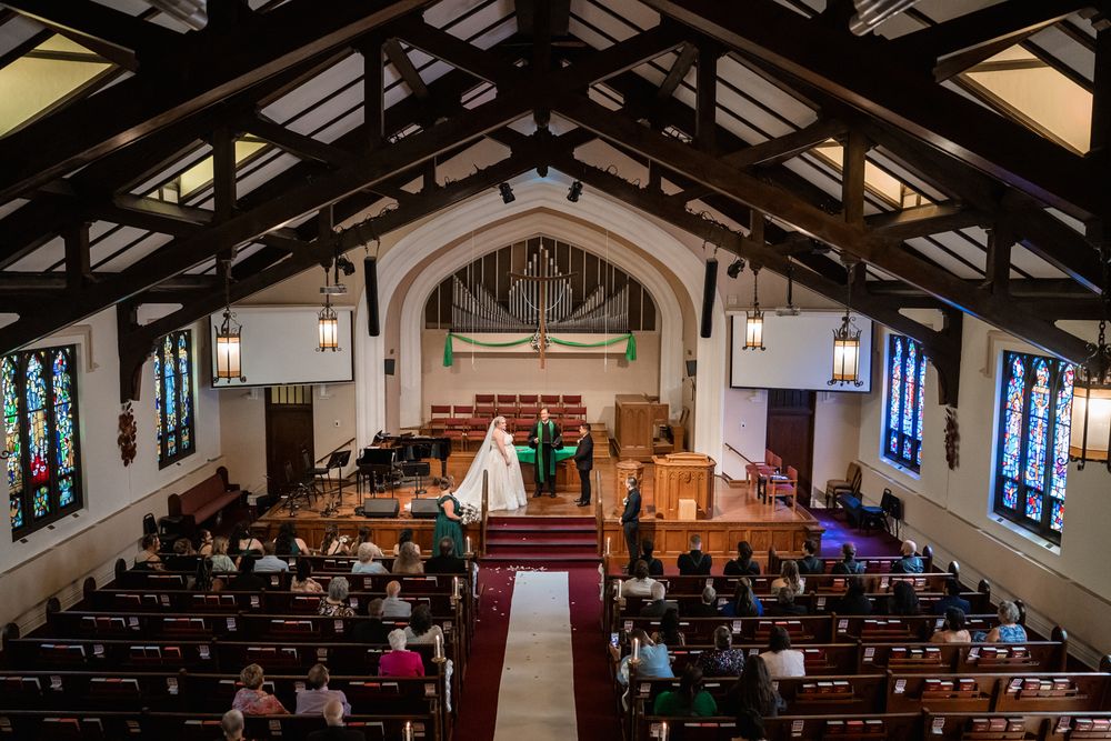 Wedding ceremony at First Congregational United Church of Christ in Downers Grove, Illinois.