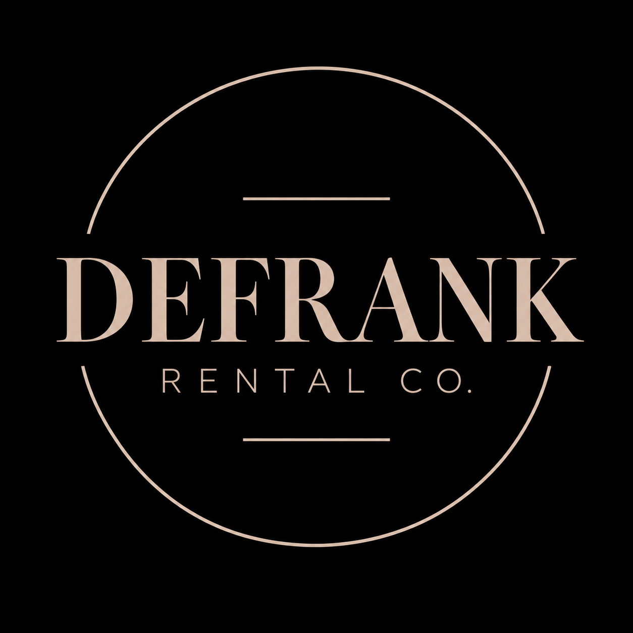 DeFrank Rental Co. logo with elegant gold serif typography inside a circle on a black background.