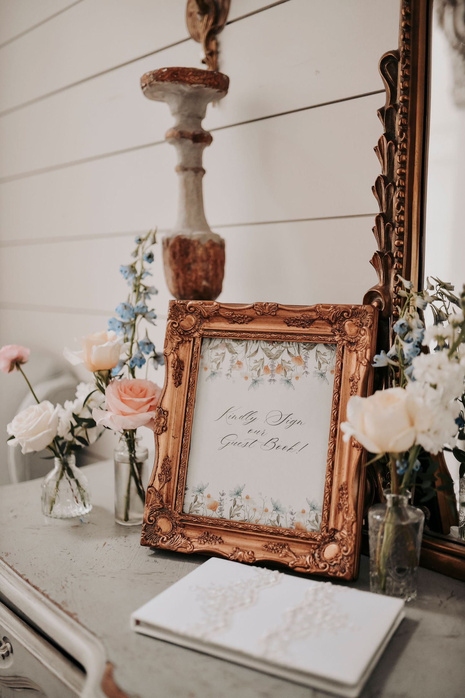 Elegant indoor ceremony inspiration at The French Farmhouse wedding venue