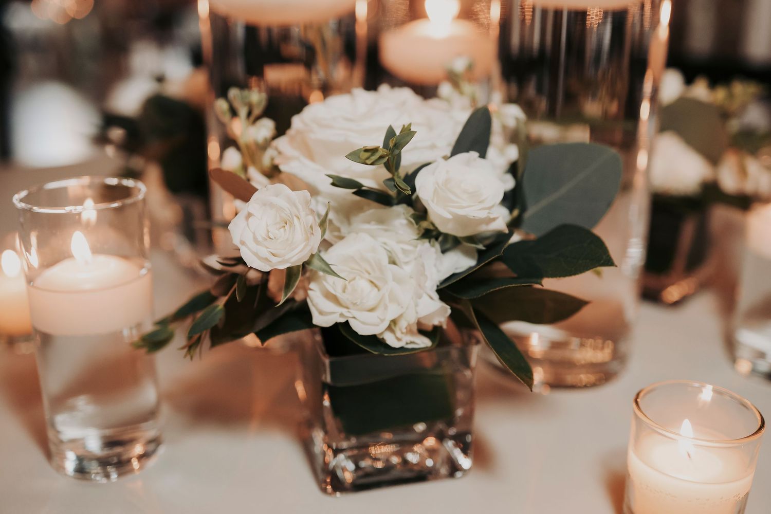 Elegant wedding tablescape at The Cotton Mill in McKinney