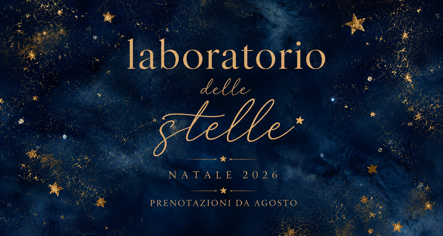 Dark blue starry night background with gold stars and text reading Laboratorio delle Stelle Natale 2026, Italian Christmas workshop event.