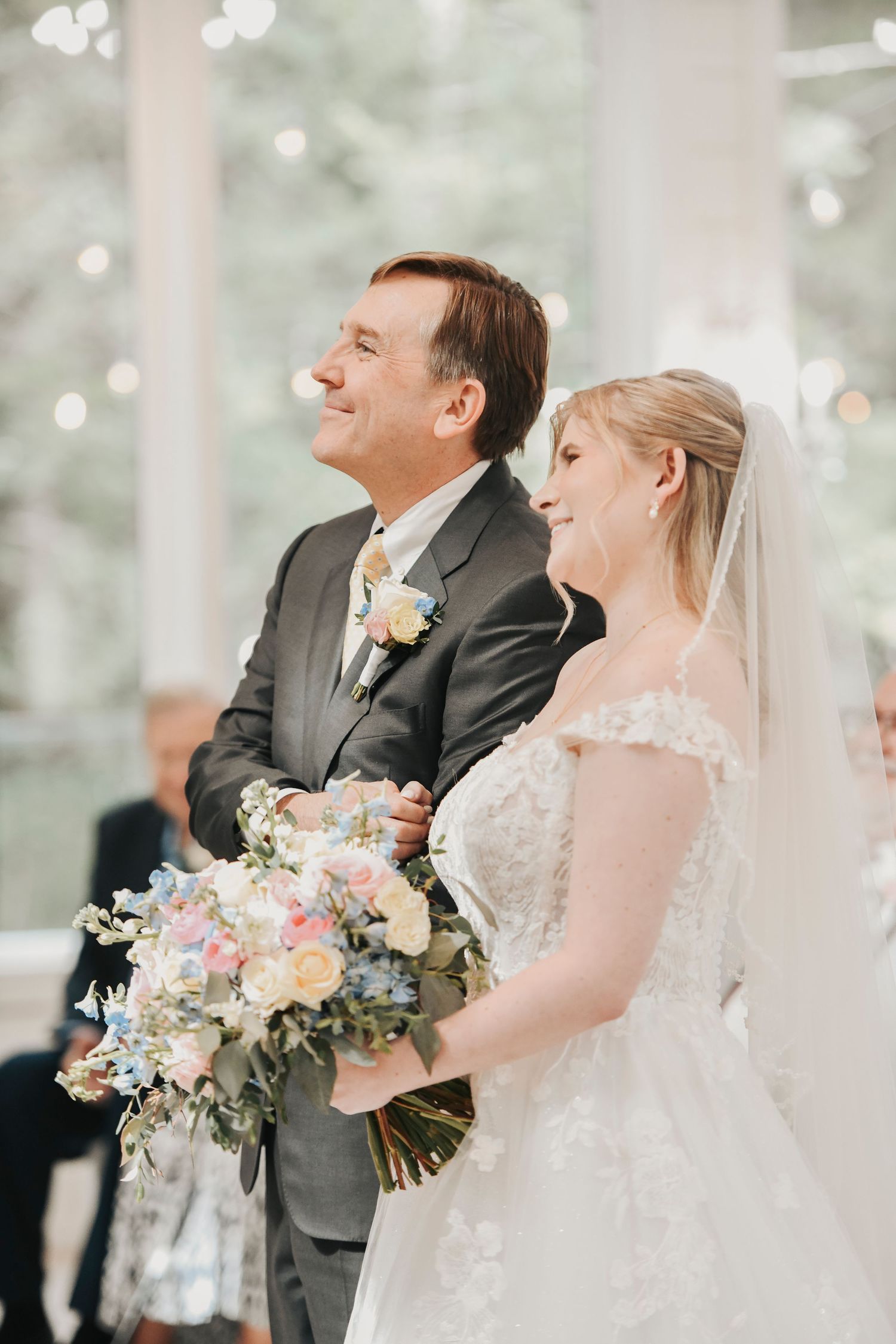 Guests gathered for an unplugged wedding ceremony at The French Farmhouse