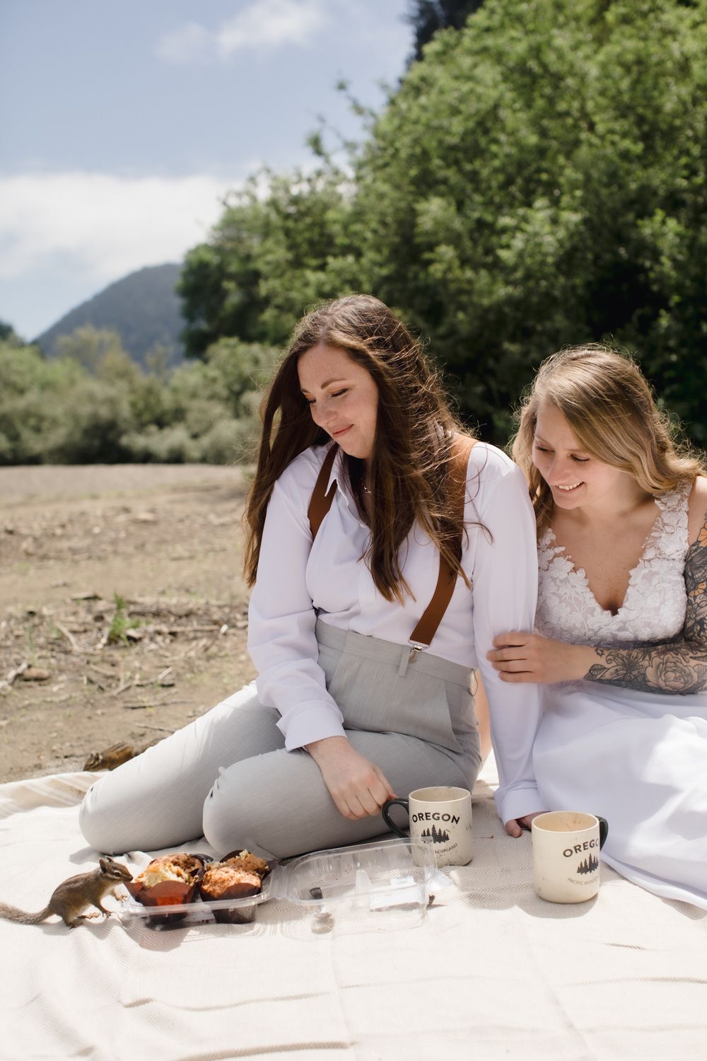 A chipmunk visits a lesbian couple eloping on the oregon coast