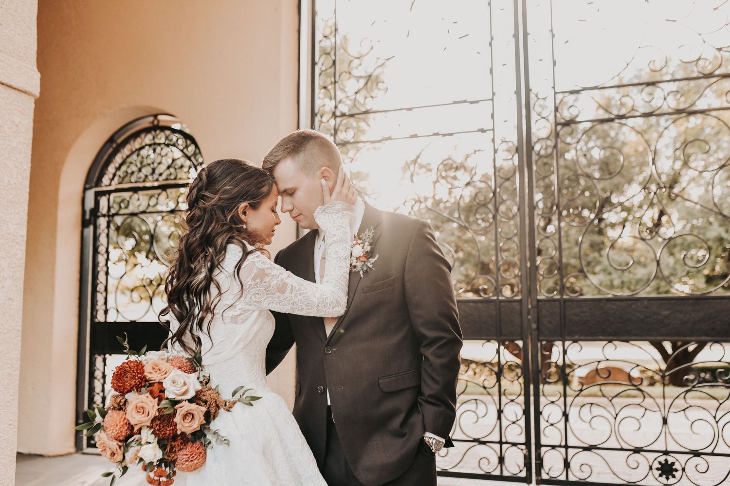Bride and groom smiling together after St Ann Catholic Parish ceremony