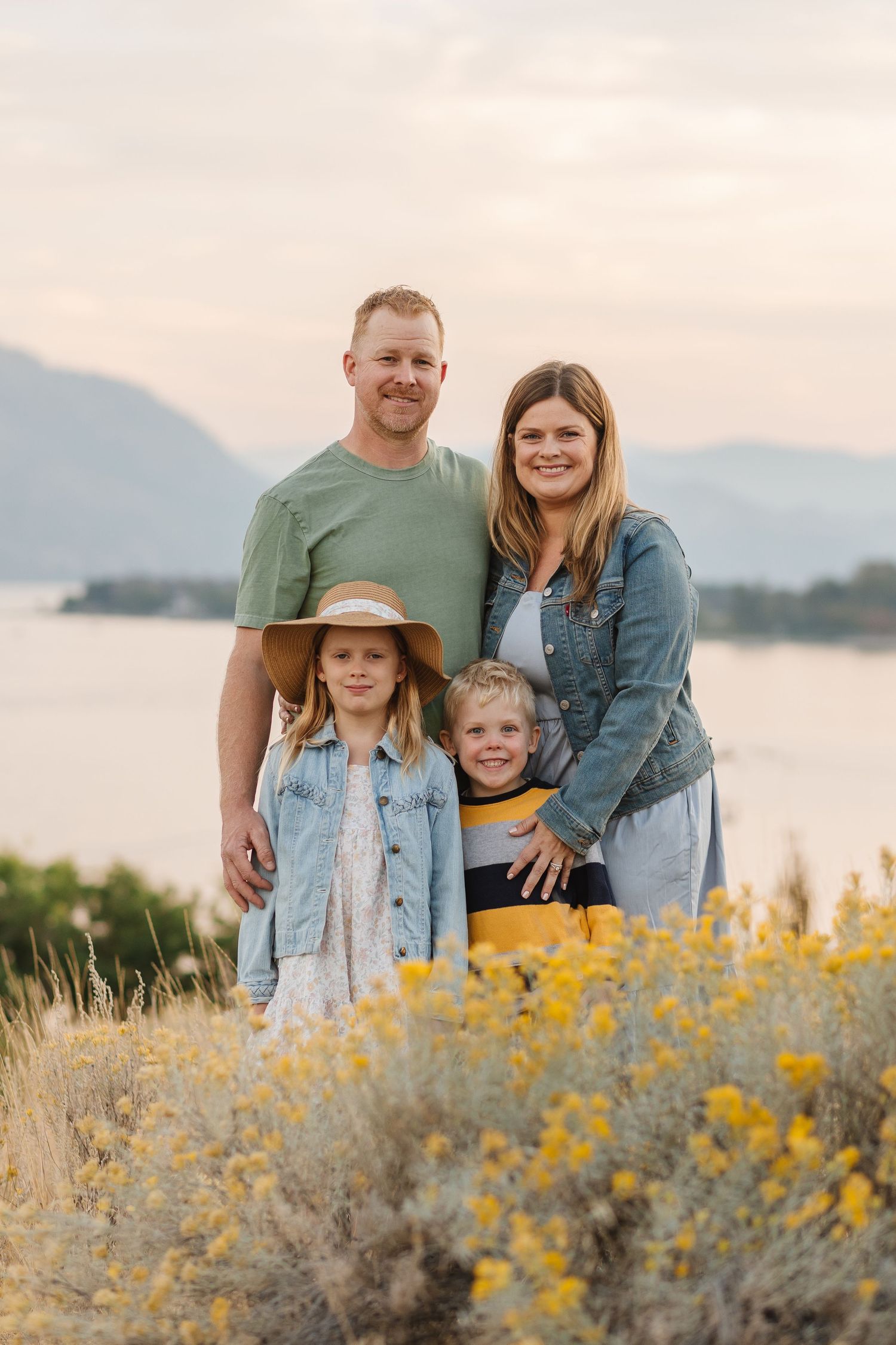 family photography photo session during sunset overlooking Okanagan Lake