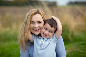 Jane and family at Duffus castle