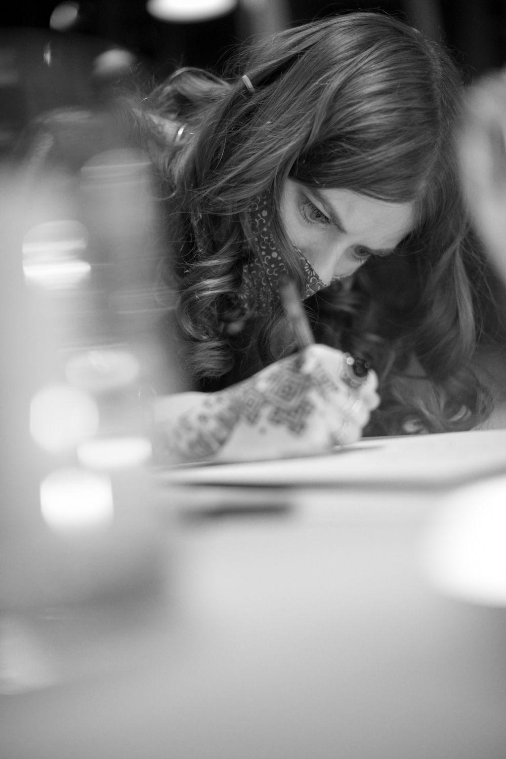 Artistic black and white close-up shot with shallow depth of field.