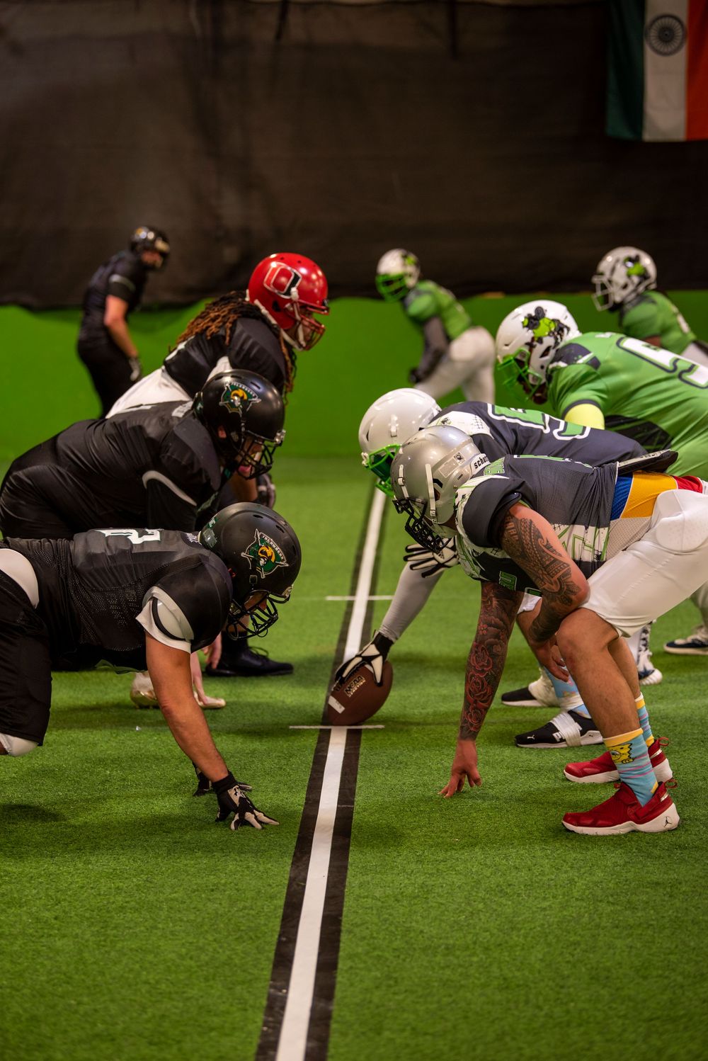 Arena football game moments captured.