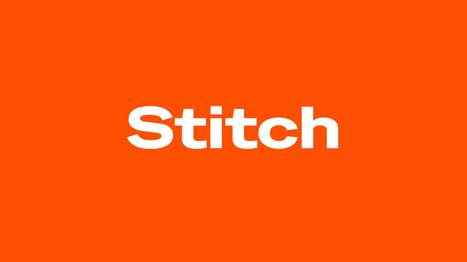 Stitch brand logo displayed in bold white sans-serif font on a vibrant orange background.