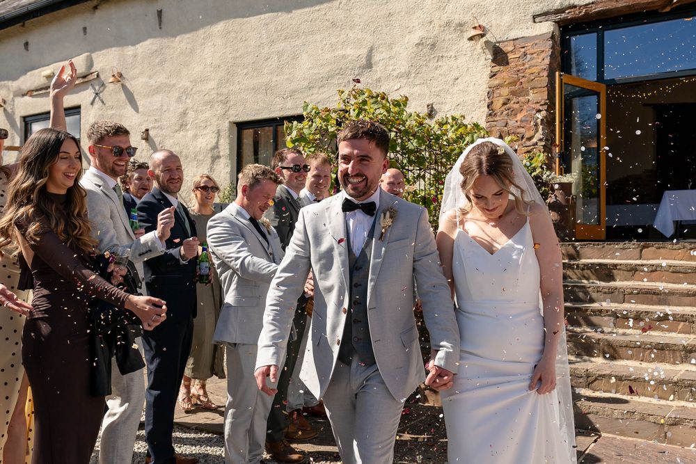 Confetti line at the Corn Barn Wedding venue in Cullompton, Devon
