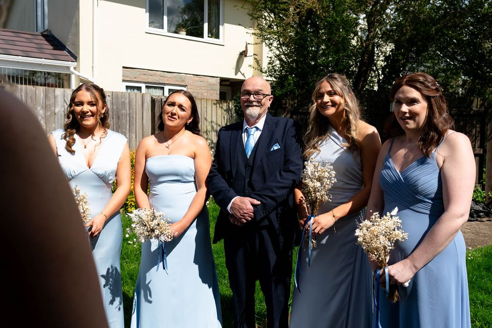 Brides Wedding dress reaveal to bridesmaids and father, Devon Wedding