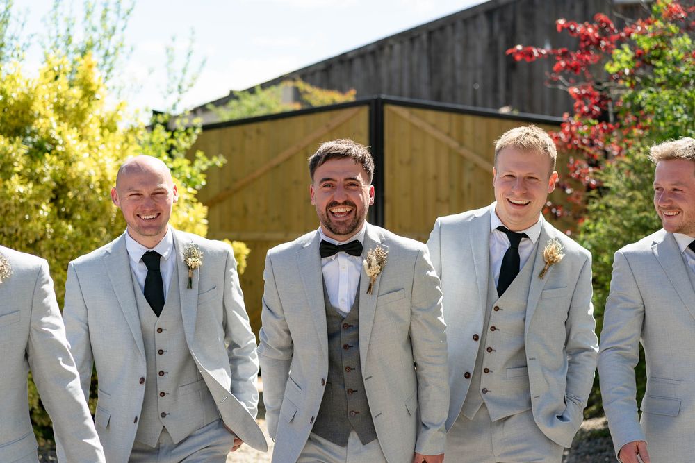 Groom and groomsmen at the Corn Barn Devon Wedding venue