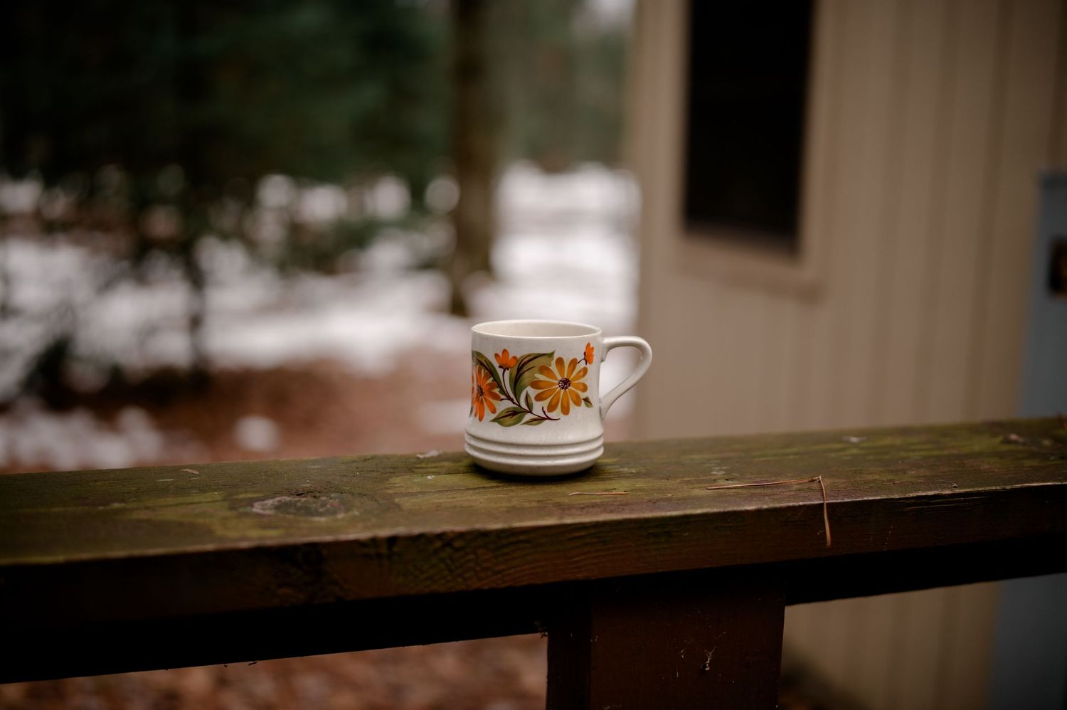 Coffee outside cabin in Michigan