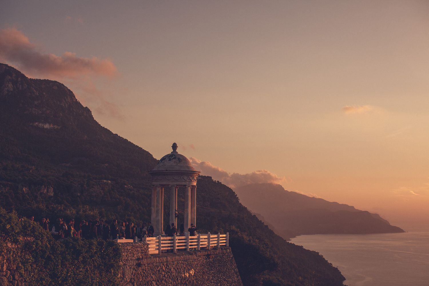 Son Marroig wedding ceremony at the marble temple overlooking the Mediterranean in Mallorca at sunset