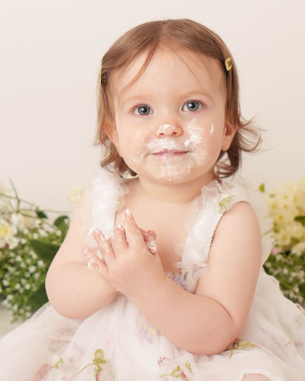 Local studio personality portrait for a milestone session with a one year old in Augusta, Georgia and CSRA this included a cake smash