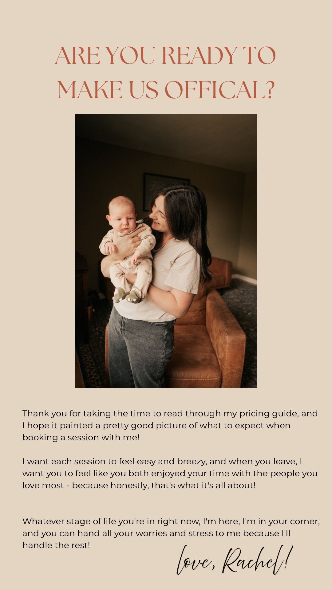 Professional photography pricing guide page with warm toned design elements.