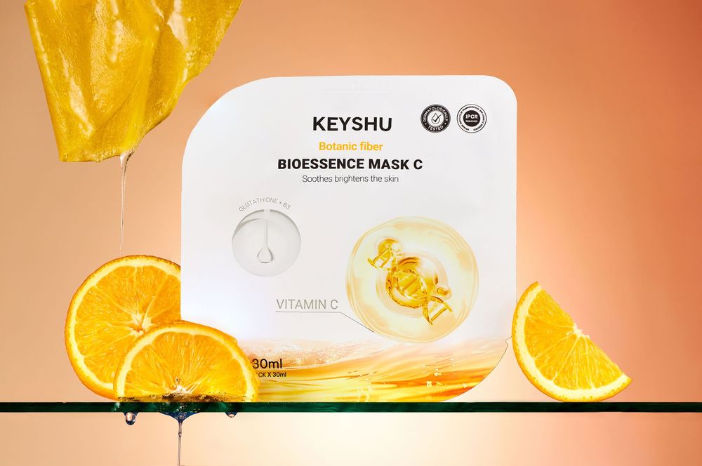 Chụp ảnh mặt nạ vitamin C mỹ phẩm concept cam tươi nổi bật