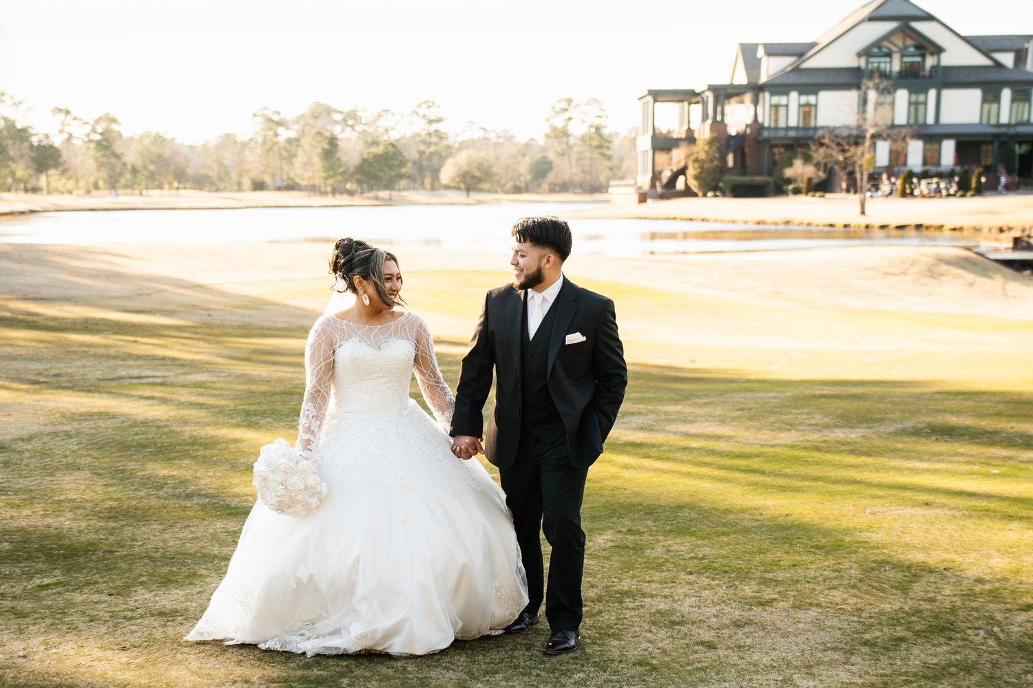 River Landing Clubhouse wedding in Wallace NC capturing elegant golf course views, romantic vows, and candid moments by AKL Photo & Films.