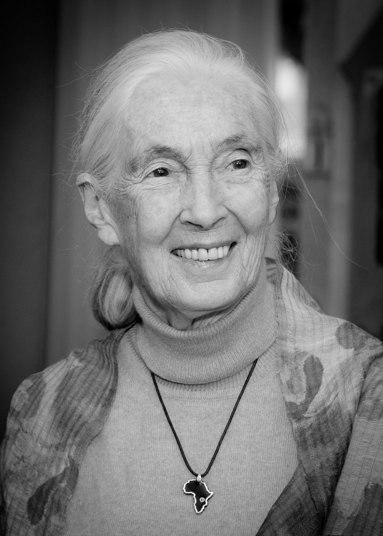 Jane Goodall English zoologist, primatologist and anthropologist black and white portrait Jeffrey Tholl photography