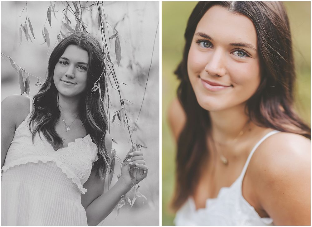 Collection of black and white casual portraits in light summer top.