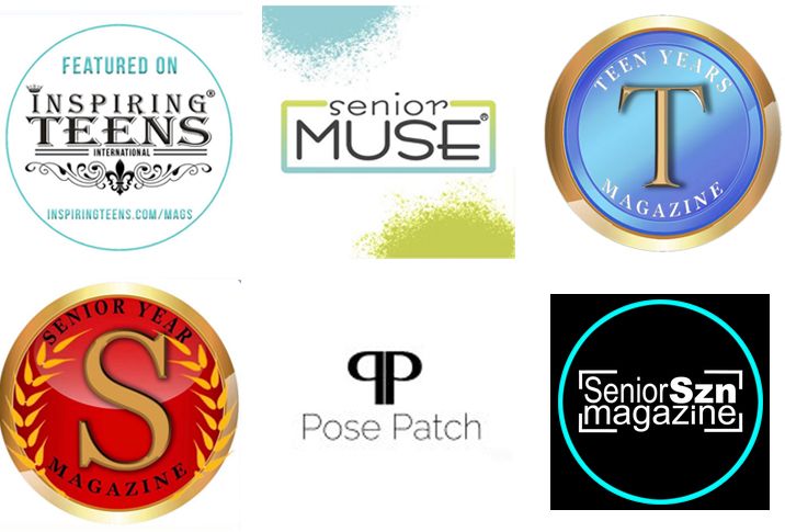 Collection of circular website and publication logos arranged in a horizontal row with various colors and designs.
