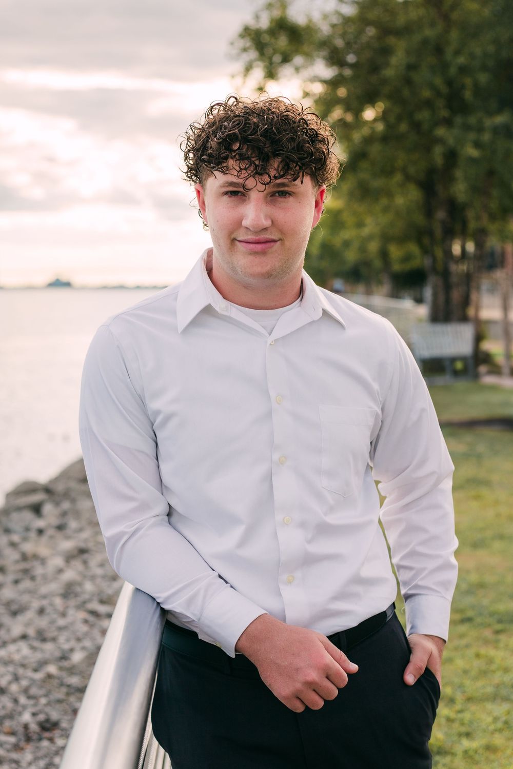 senior portrait by lake