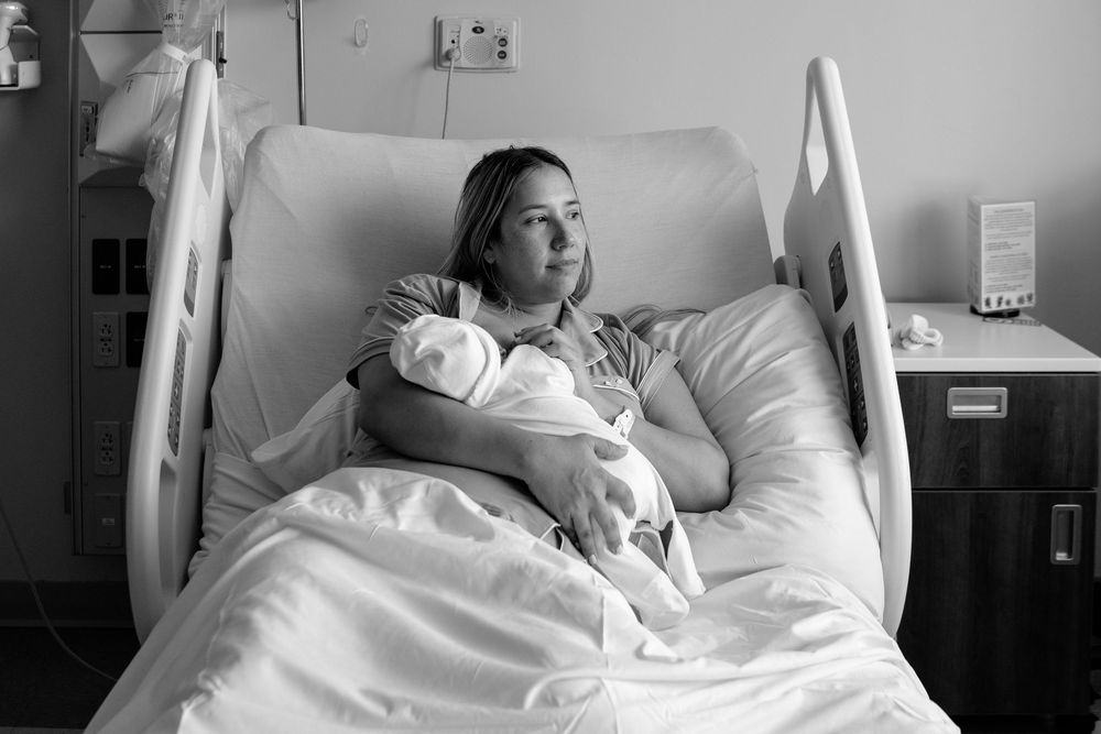 Black and white photo series showing a patient resting in a hospital bed.