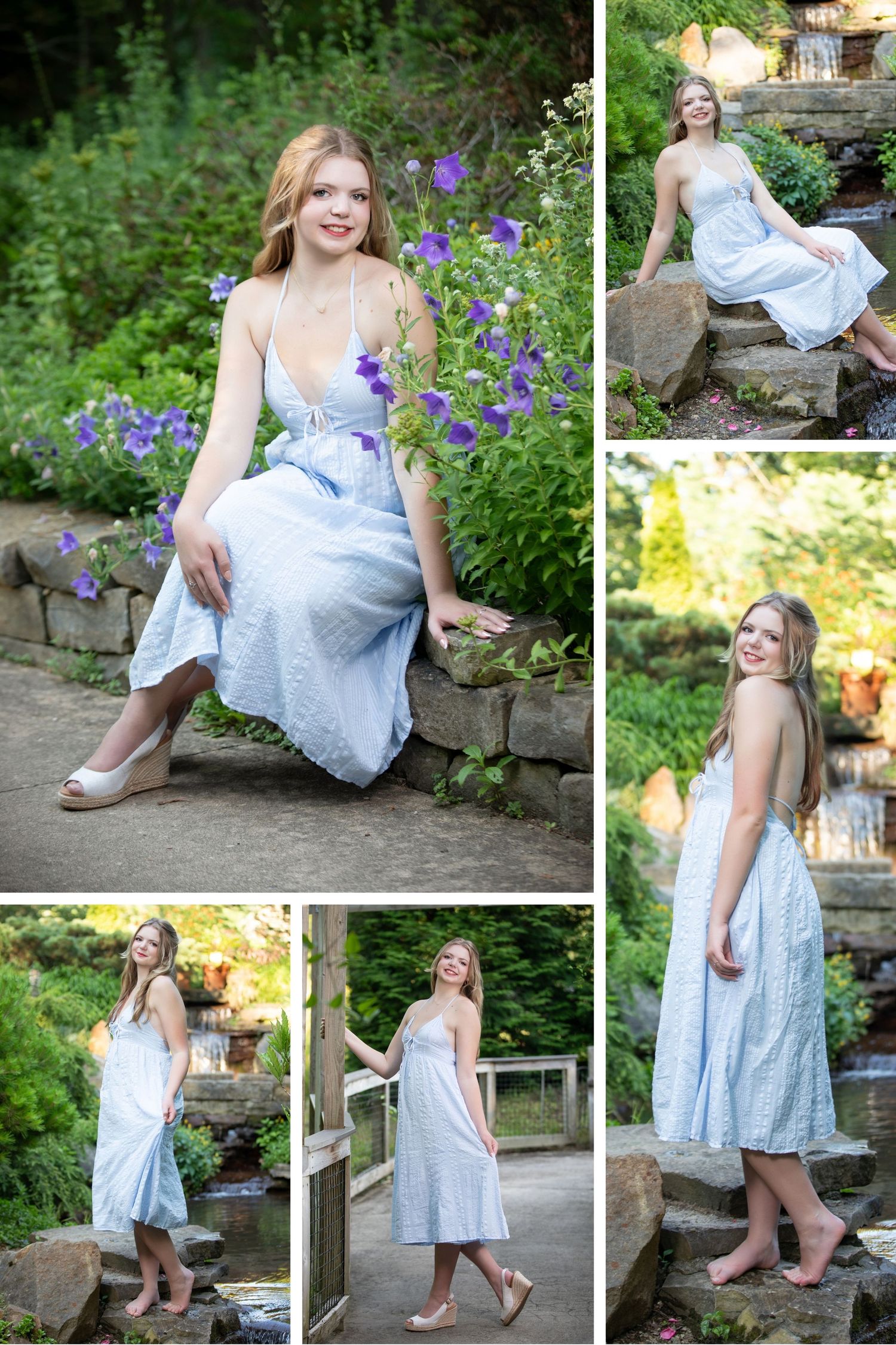 Olentangy senior pictures in Inniswoods.  Senior pictures in the park.  Senior pictures reading a book on a bench. Floral senior pictures.