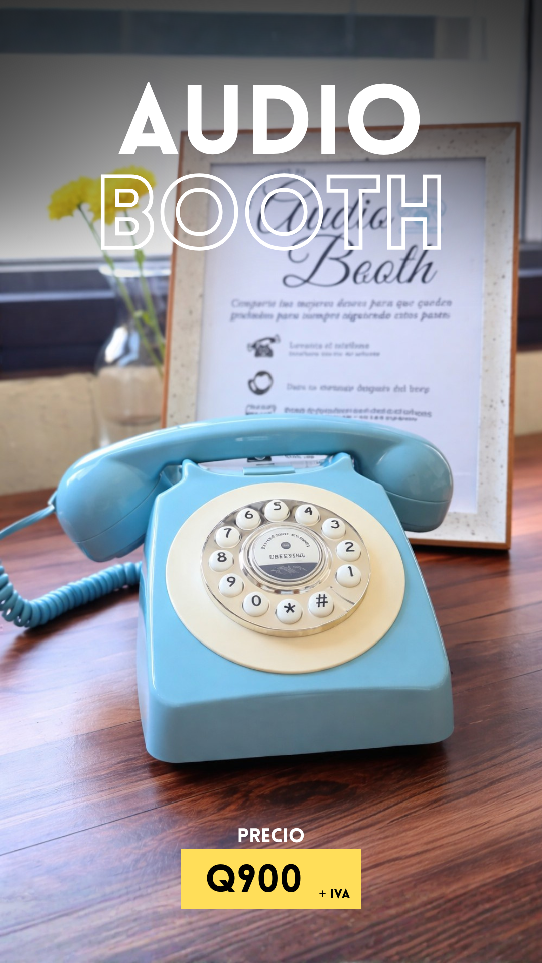 Audio Booth en Guatemala con teléfono vintage para grabar mensajes de voz en eventos