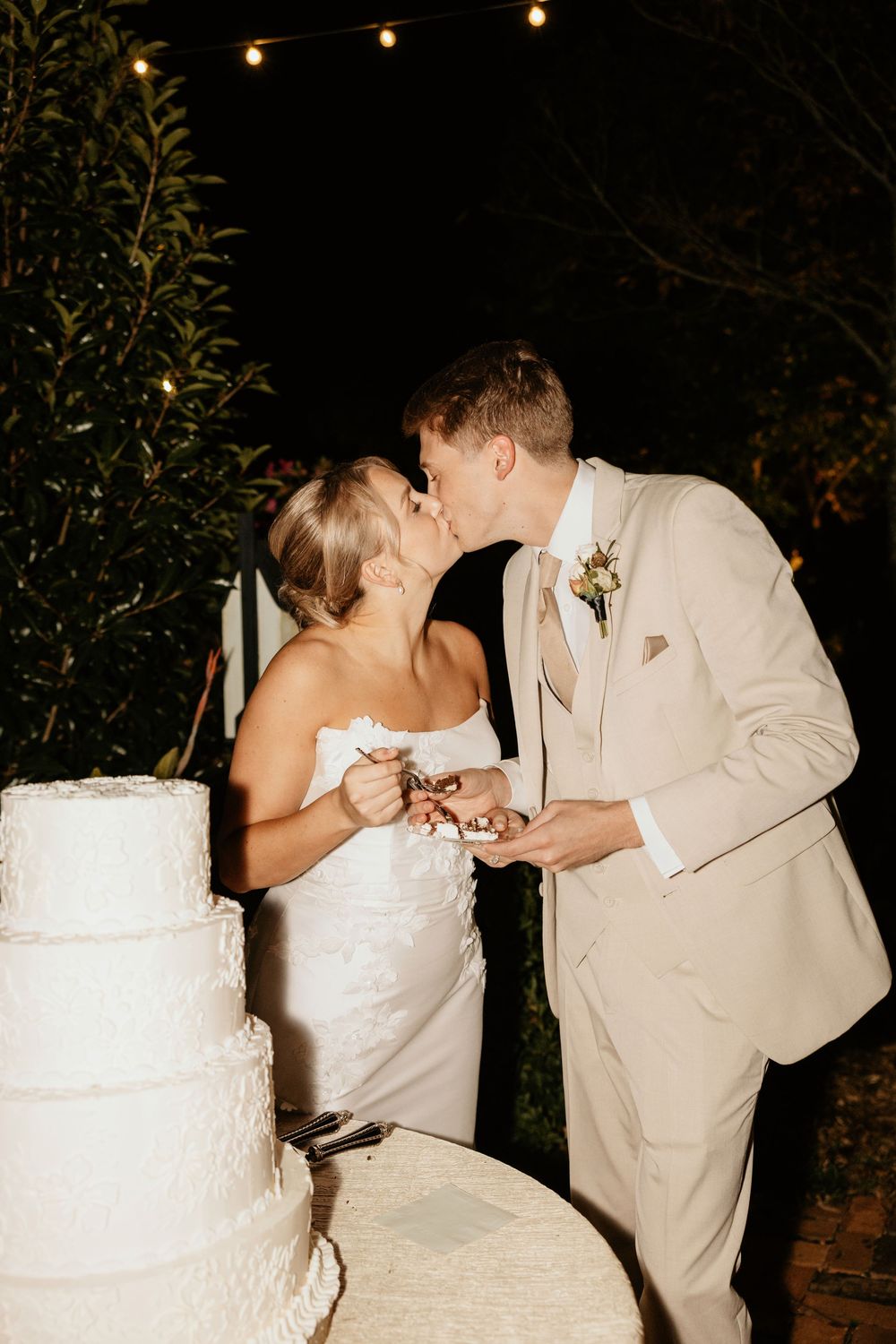 Wedding reception cake cutting at Lillian Gardens in Newnan, Georgia
