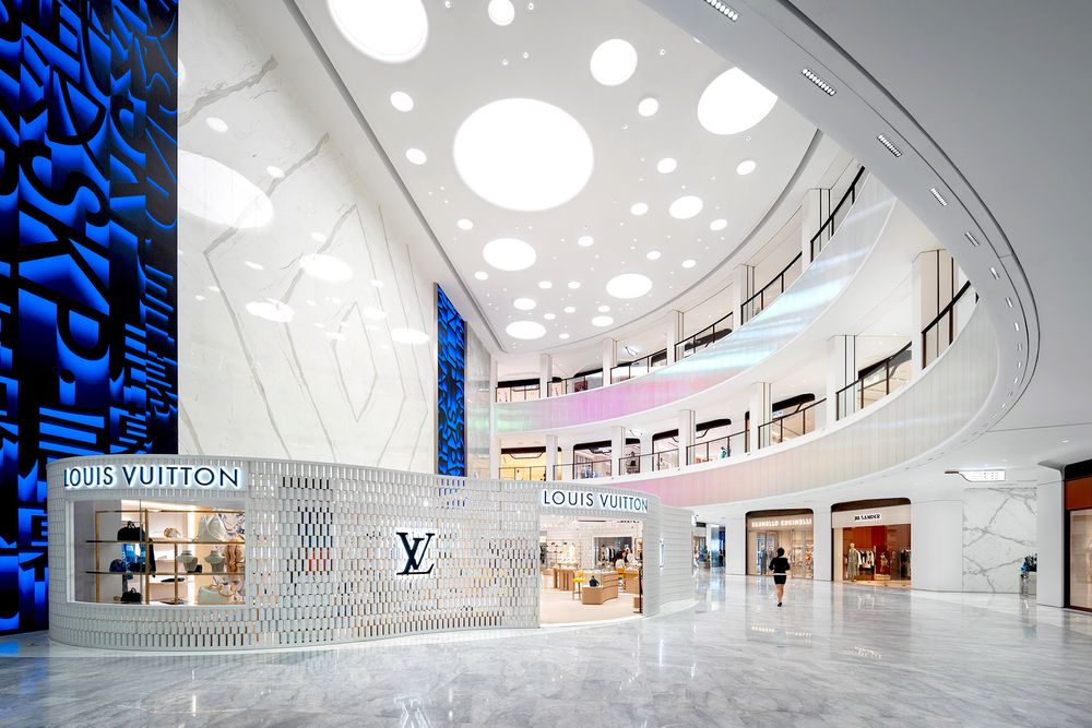 Architectural photography showcasing a Contemporary shopping center atrium