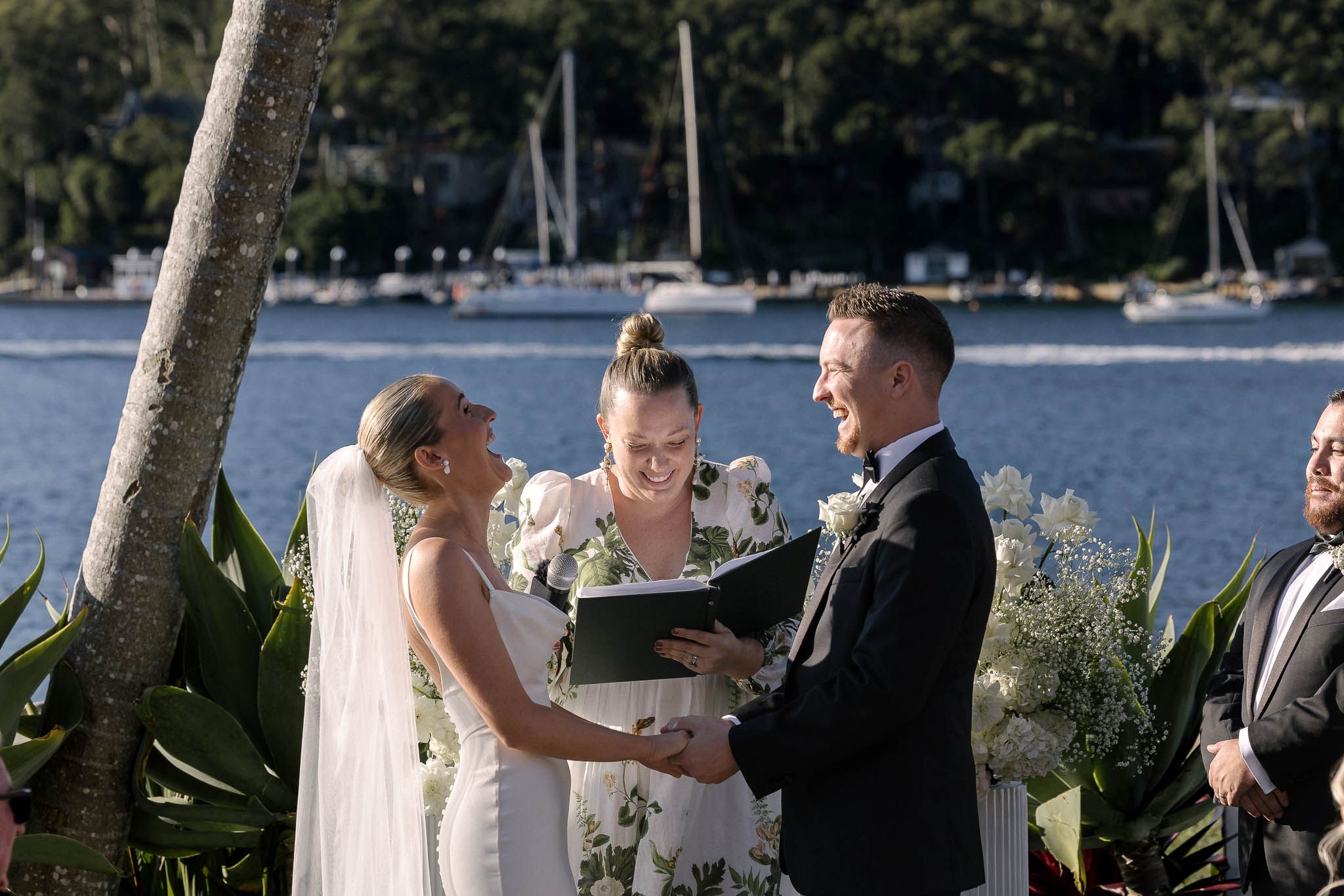 sunny wedding ceremony at Sydney's Church Point, Pasadena restaurant