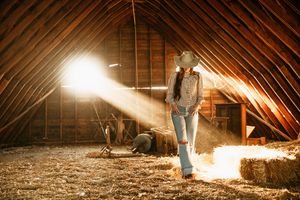 Fire bursts from a flamethrower in a dark attic space while clearing pests and debris.