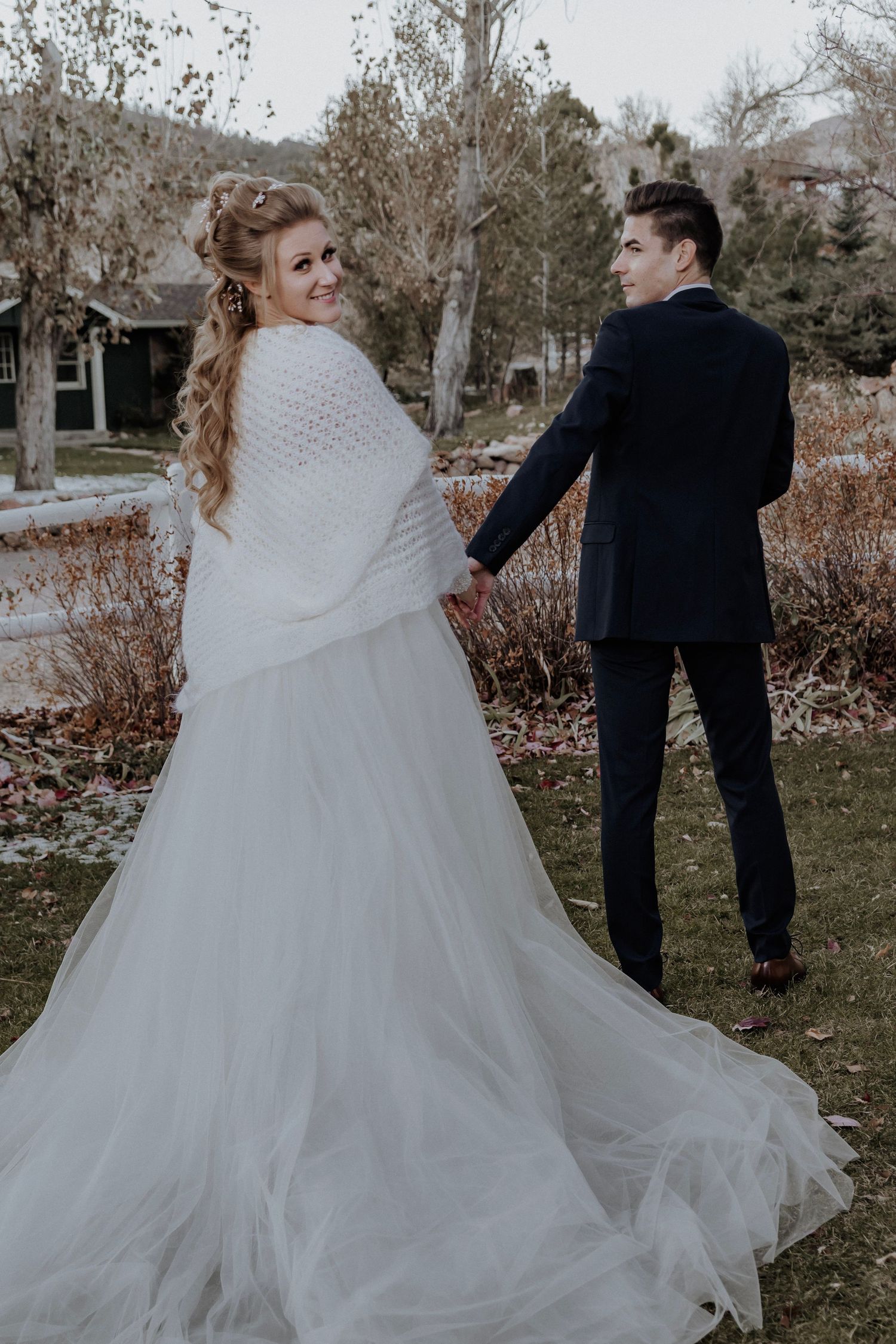 Bride and Groom looking at the camera