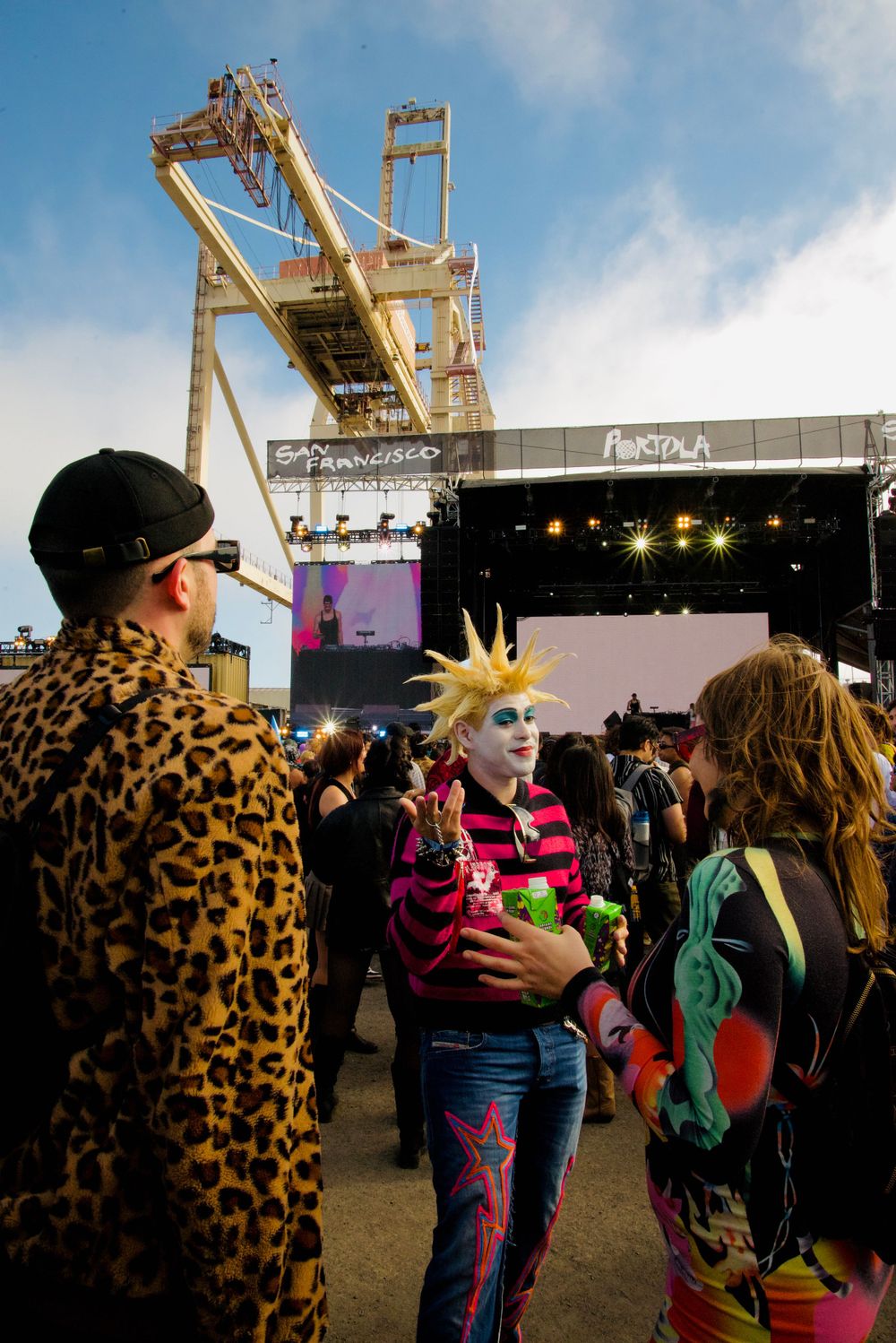 Portola Music Festival San Francisco eclectic crowd in front of stage where Snow Strippers is performing