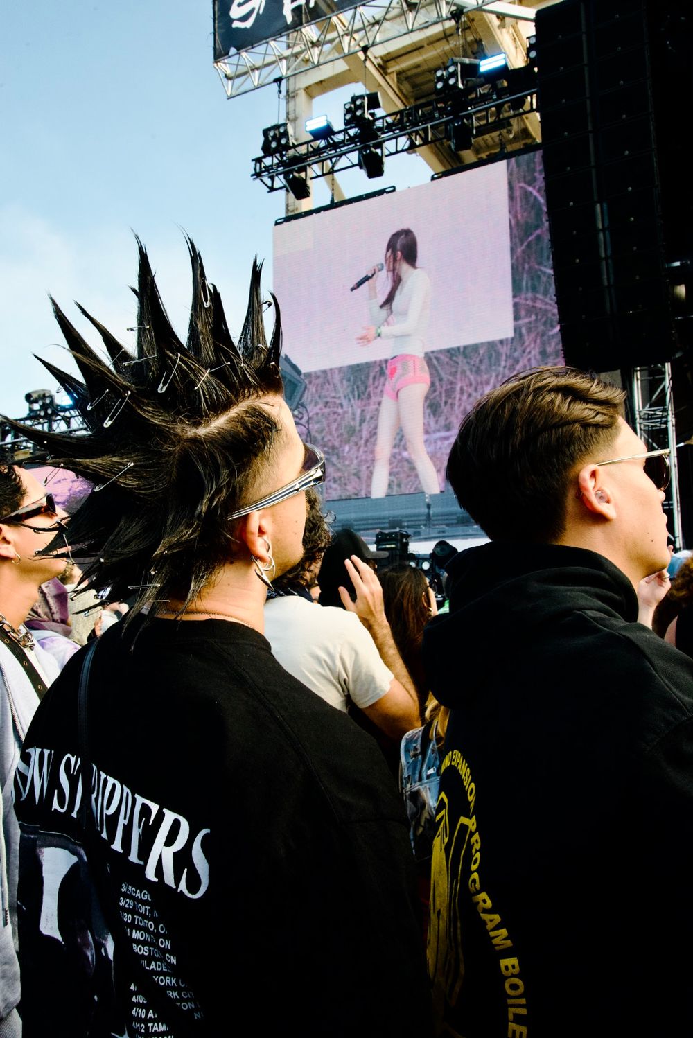 Eclectic crowd watching Snow Strippers perform at Portola Music Festival in san francisco