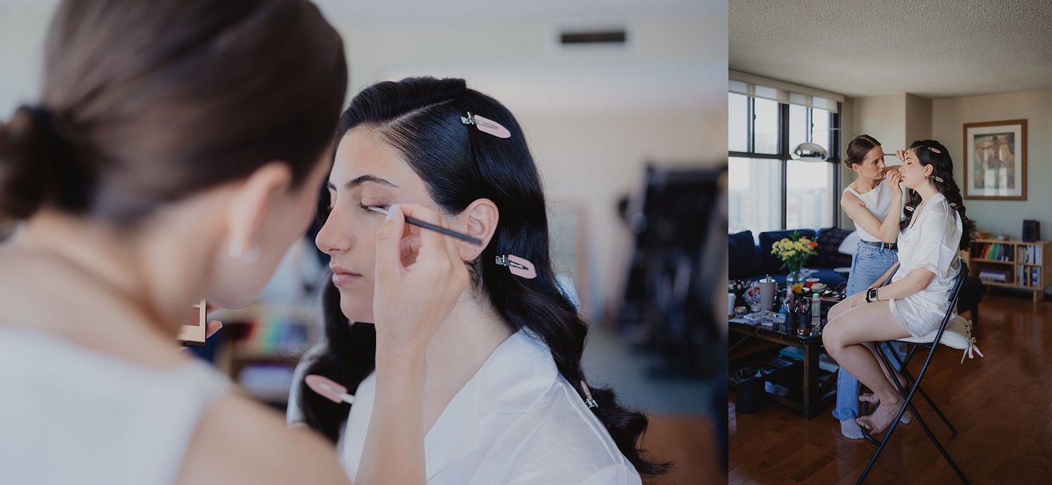 Sequence of getting ready moments and preparations for a wedding ceremony in indoor settings.