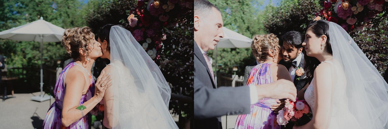 Wedding celebration moments captured in an outdoor garden setting.