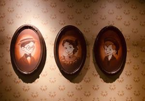 Stop motion animation sequence showing multiple stages of chocolate melting away in warm rich brown tones against textured wallpaper.